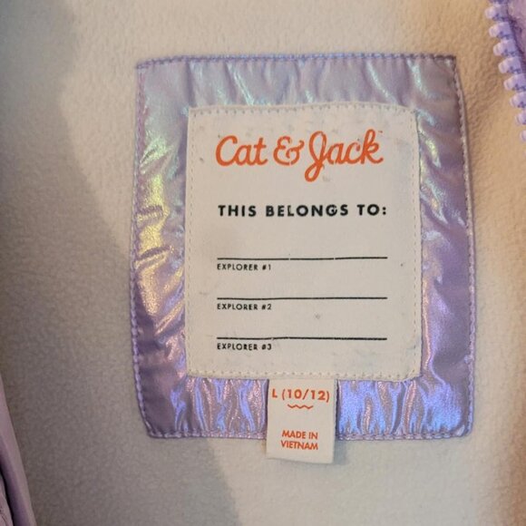 Cat and Jack Kids' Solid Puffer Jacket Lavender Shiny / Teddy Size L (10/12) - Picture 7 of 8